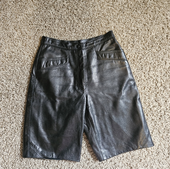 Vintage Leather Knee Length Shorts - Picture 1 of 3